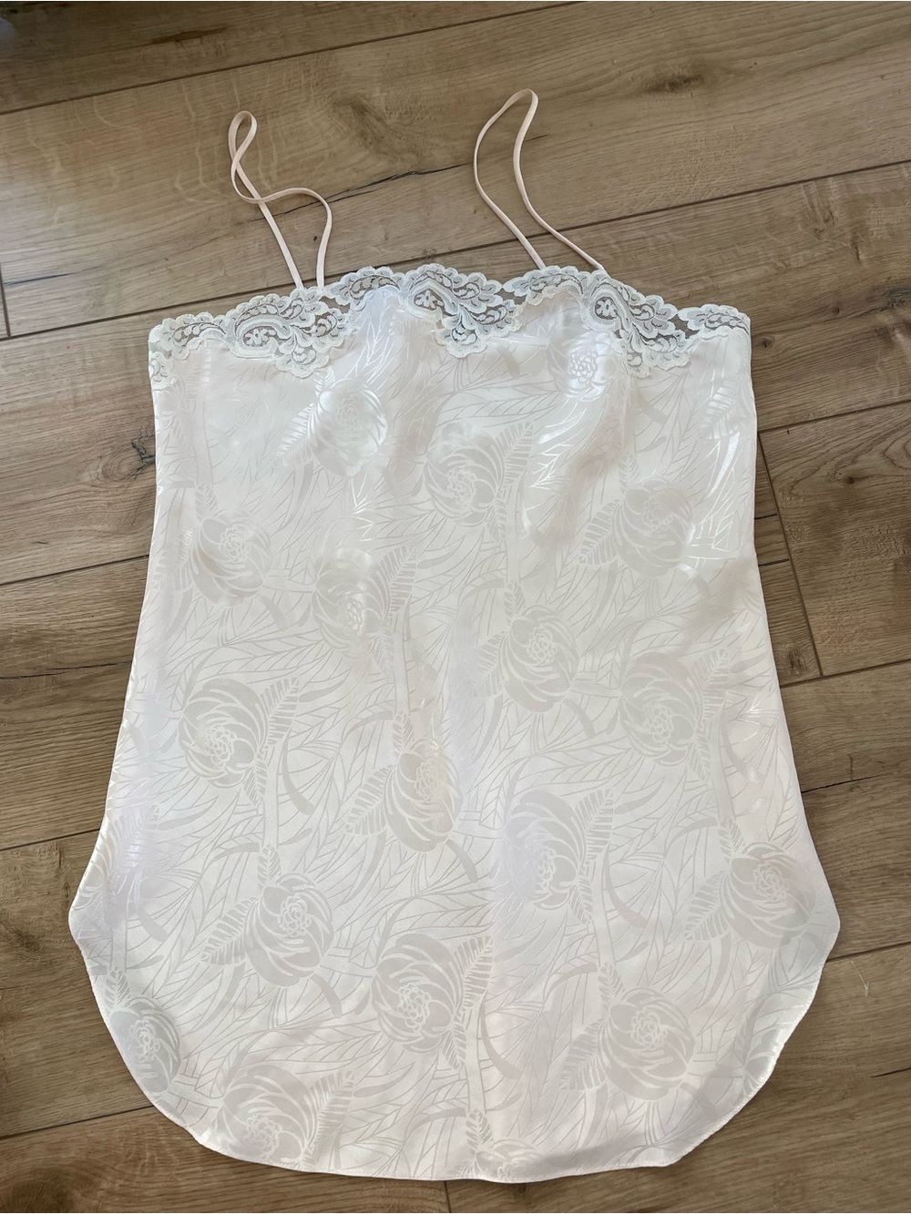 Vintage Chantilly White Floral Jacquard Slip Dress Lace Mini Chemise M